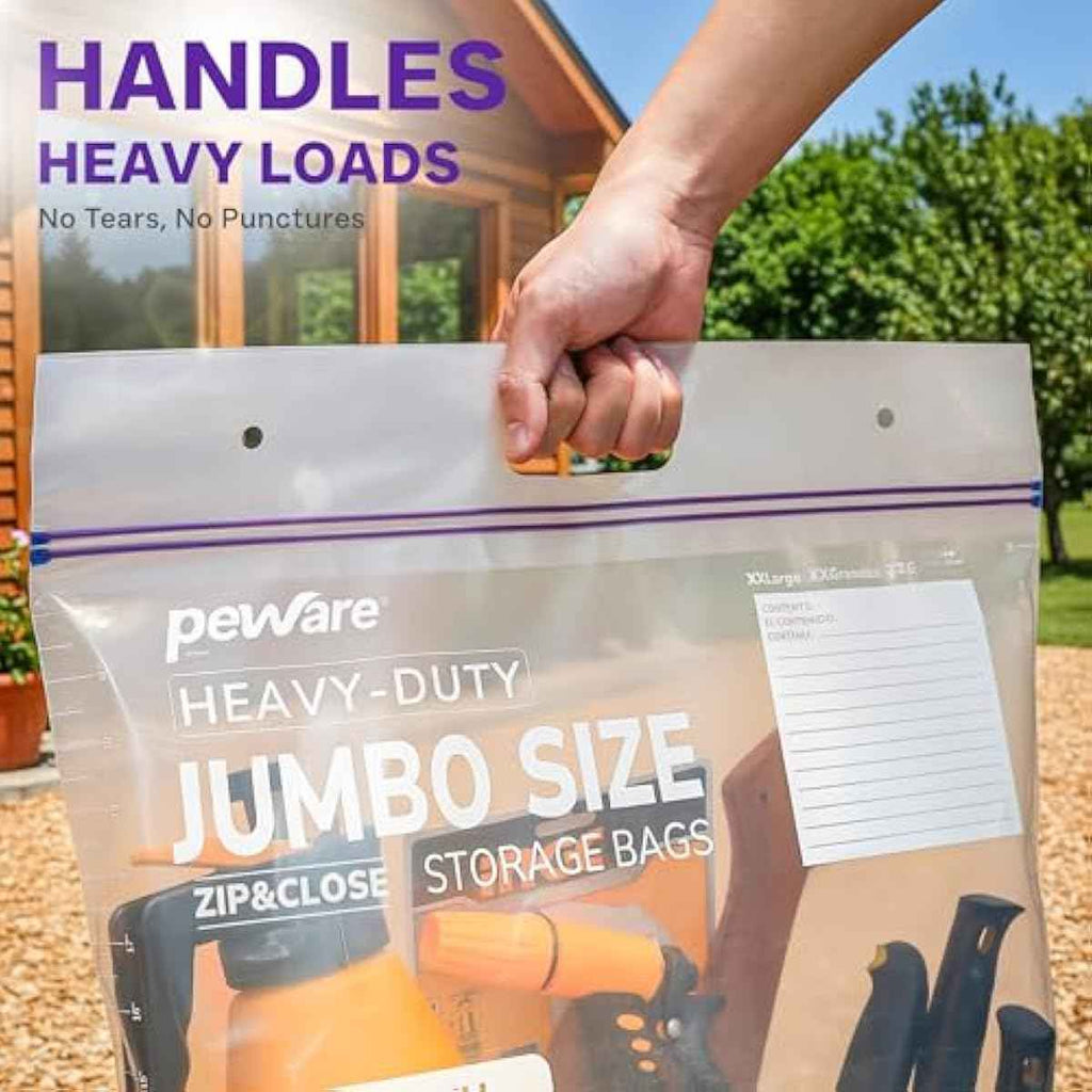 5-pack 20-gallon jumbo storage bags with resealable zipper top BPA-free 6 mil thick
