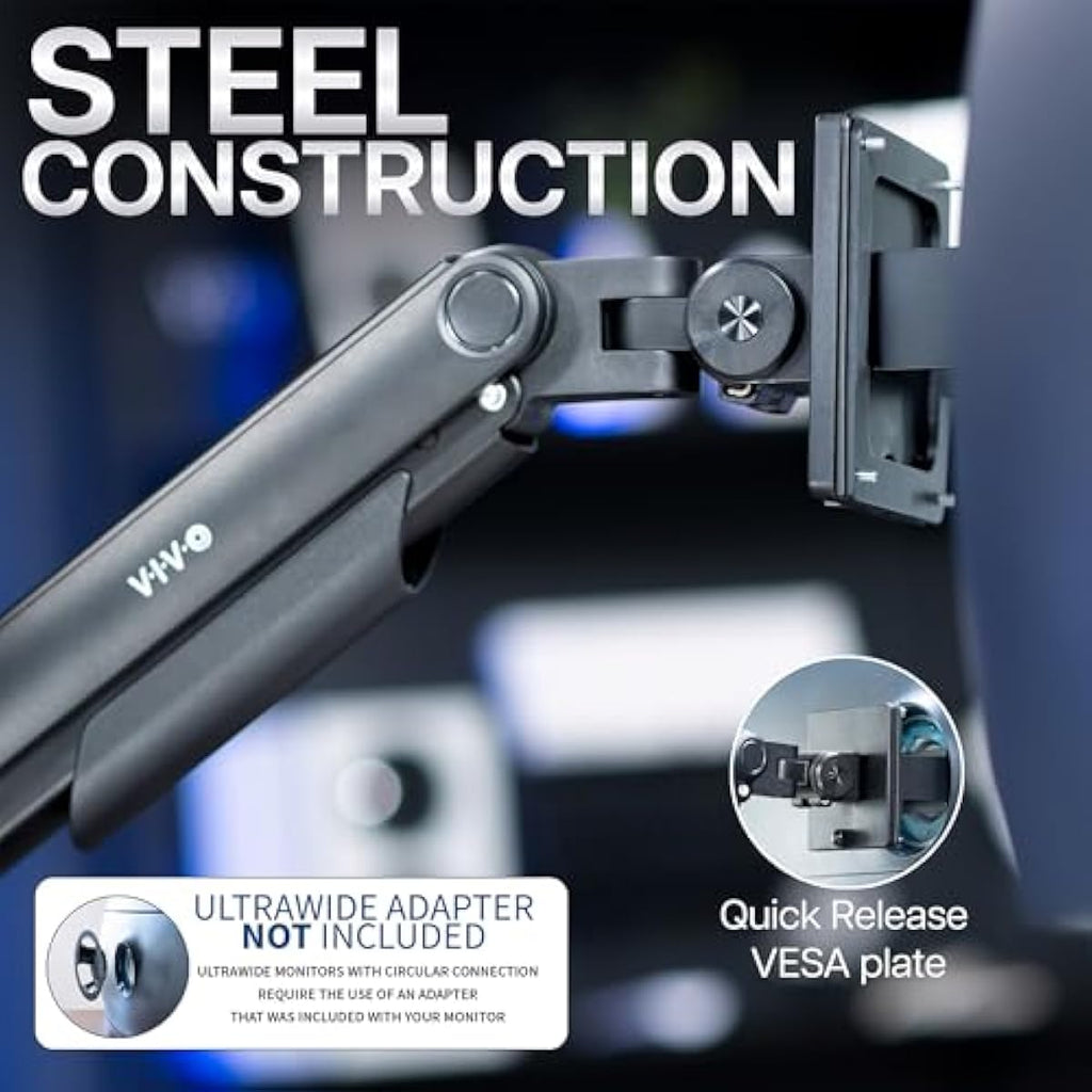 vivo heavy duty aluminum ultrawide monitor tension arm for 49 inch screens, black, stnd-v101v