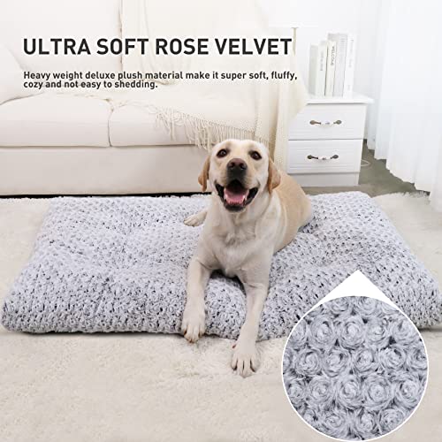 KSIIA deluxe plush dog crate bed, 35" x 23", gray, large, jumbo, medium, small dog breeds