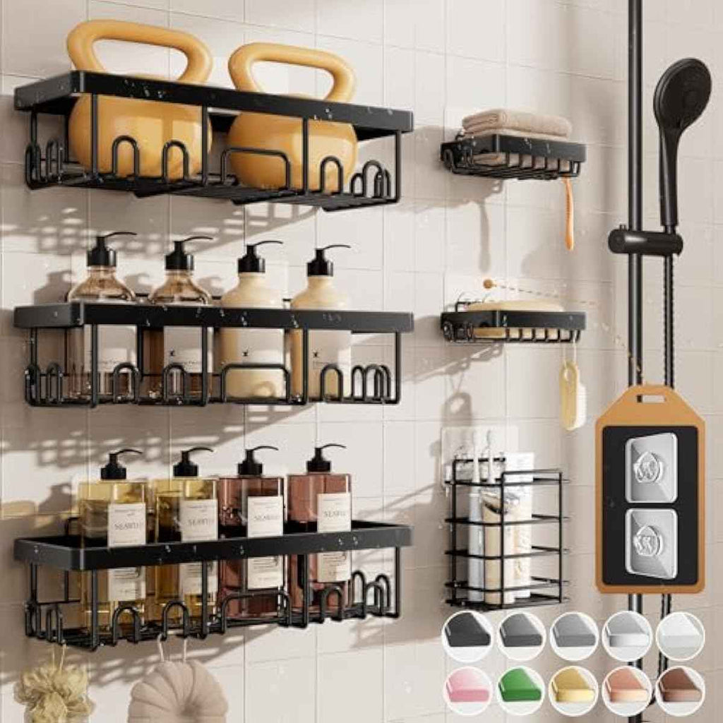 Veken Shower Caddy 6-Pack: Rustproof Design, No Drilling Adhesive Shelves, Bathroom & Kitchen Storage Solution