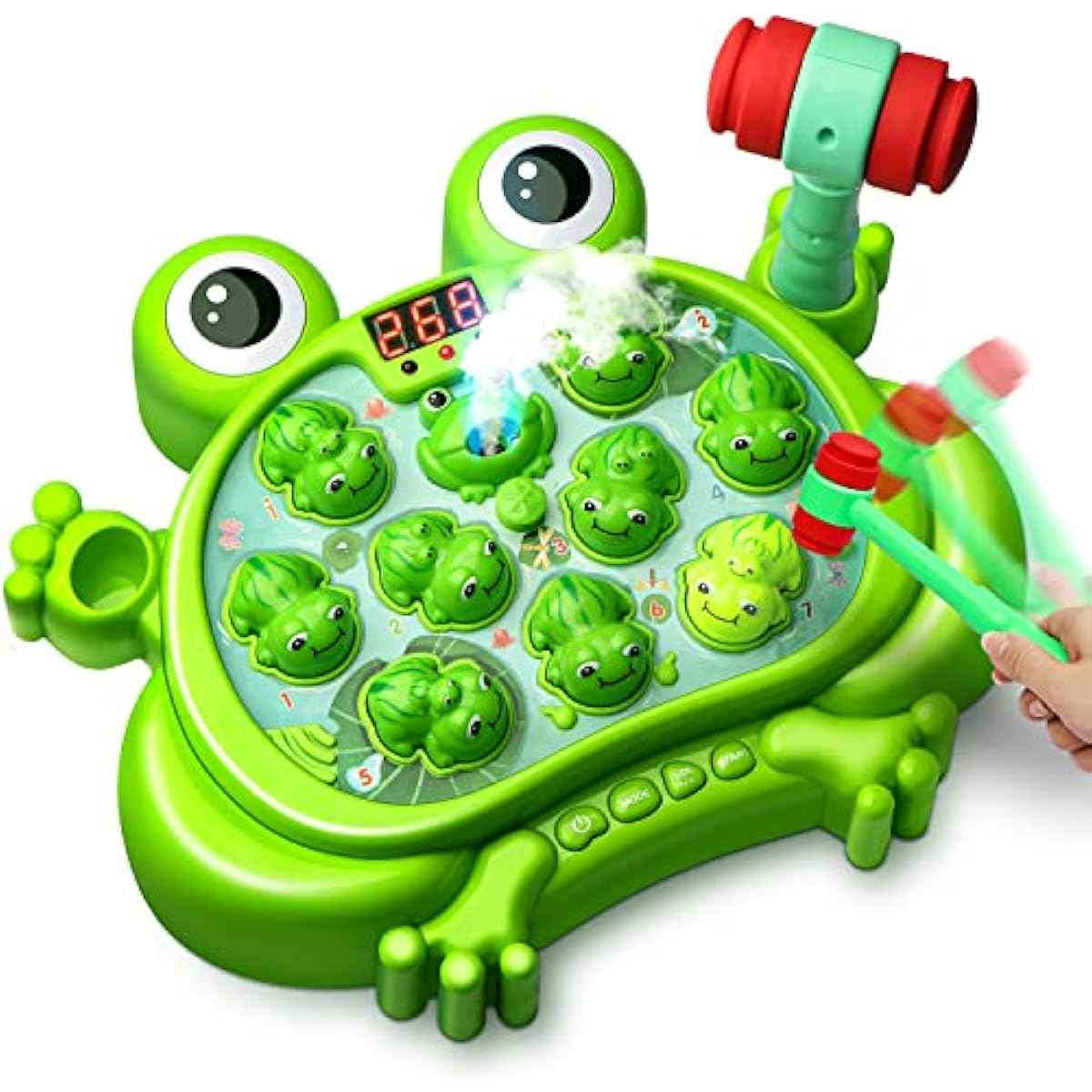 HopeRock Whack A Frog Game for 2-5 Year Old Toddler Boys, 45 Levels, 9 Music, Spray and Light-up, Early Learning Gift