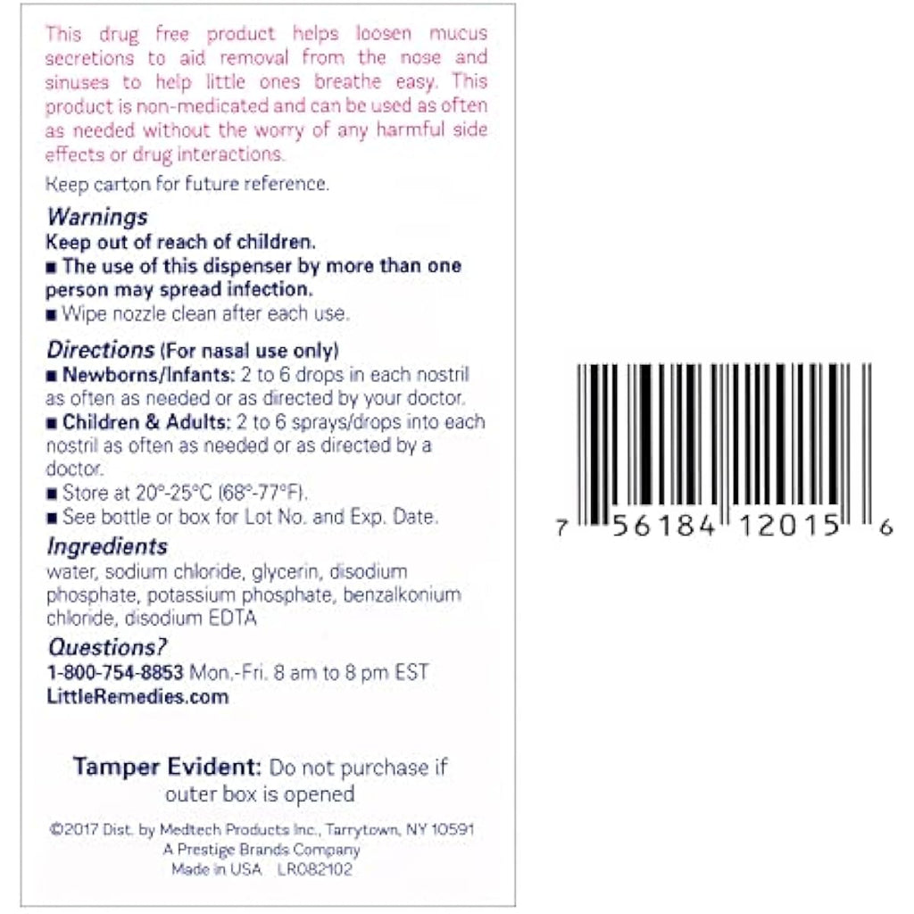 little remedies saline nasal spray and drops for newborns, 1 fl oz, pediatrician-recommended, no alcohol, drug-free