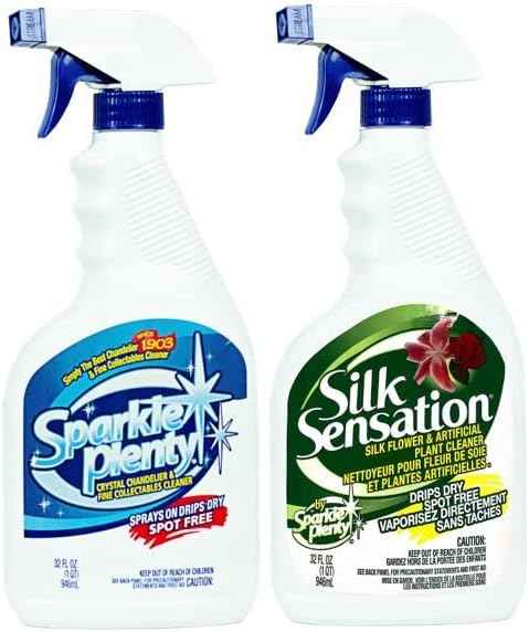 Sparkle Plenty Silk Sensation Artificial Flower & Plant Leaf Cleaner and Shine - Fake Flower Dusting Spray - Silk Plant Cleaner Spray No Wipe - Drip Dry Cleaning Supplies for Artificial Tree (32oz)
