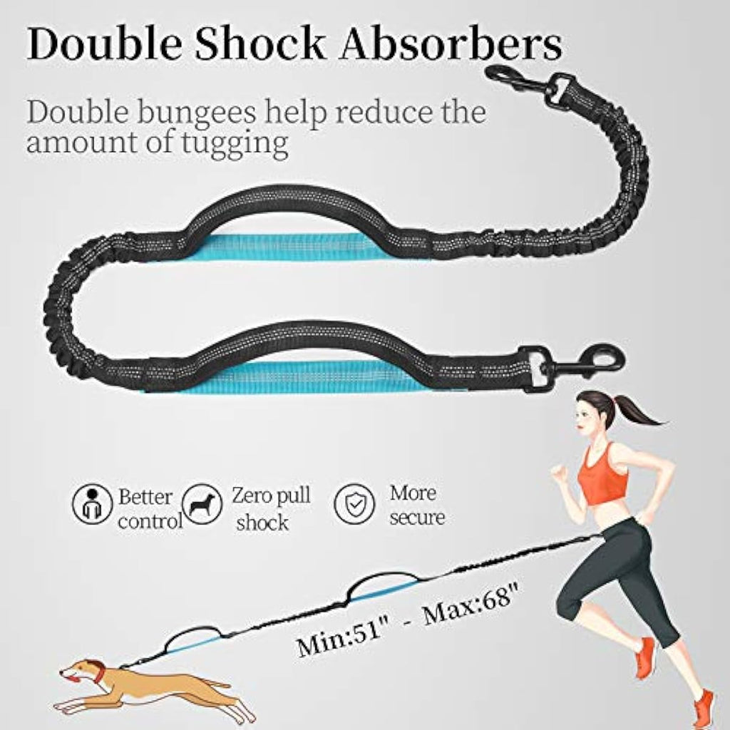 iYoShop hands-free dog leash with zipper pouch and dual padded handles for medium and large dogs (large, 25-120 lbs, black)