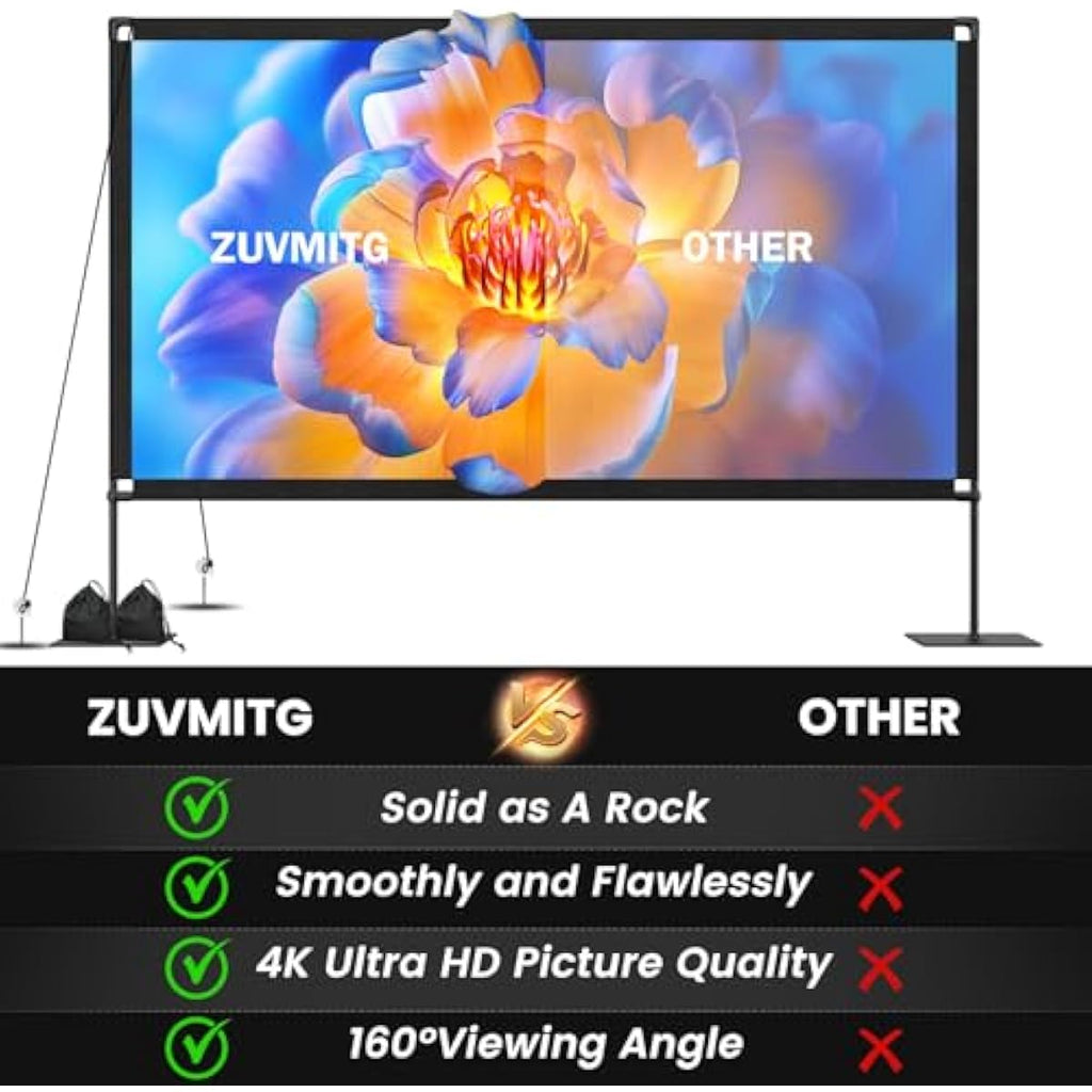 120inch outdoor projector screen with stand 16:9 4k hd portable movie screen for backyard camping theater
