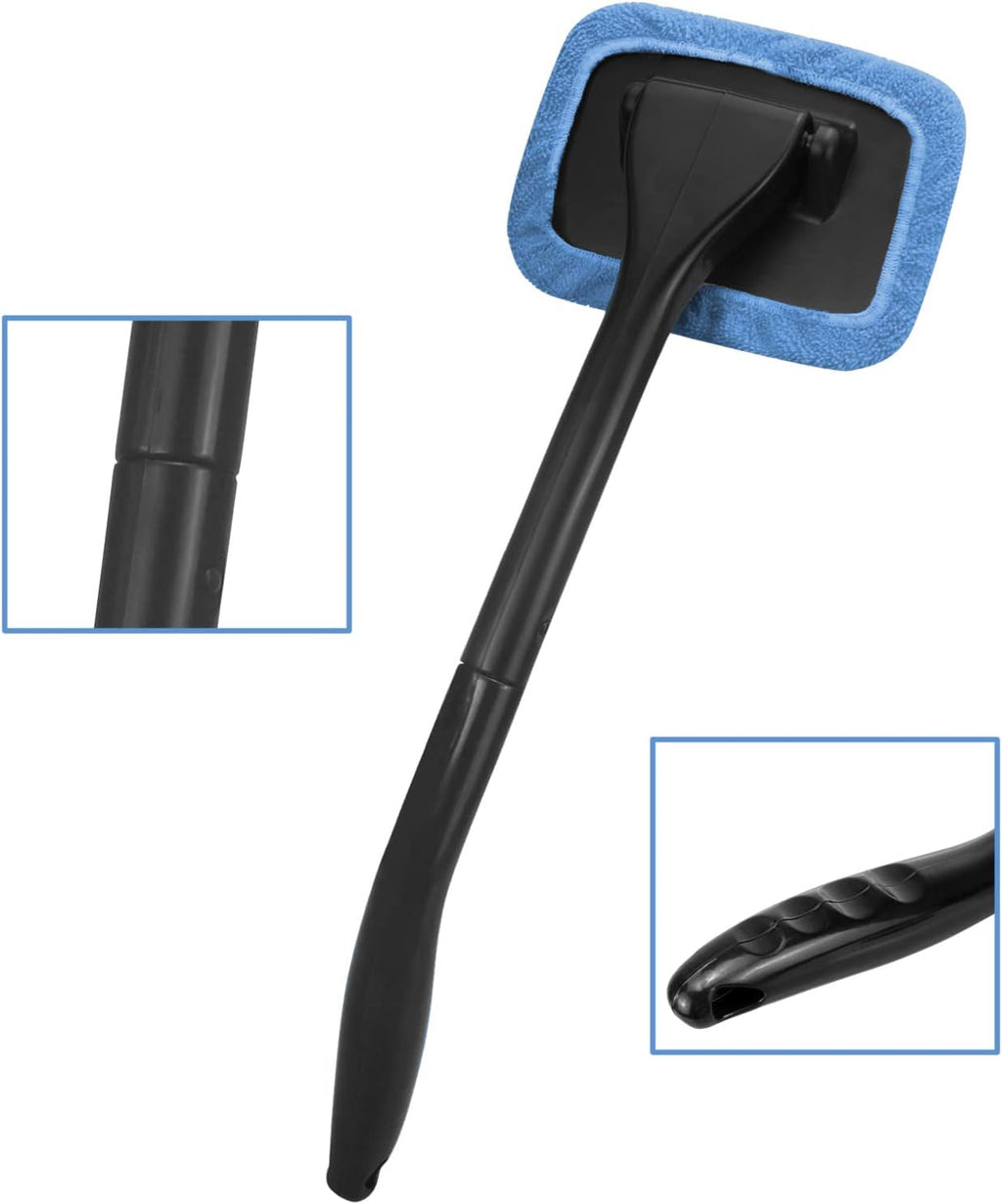 windshield cleaning tool with 4 washable microfiber pads and extendable handle for auto glass wiper