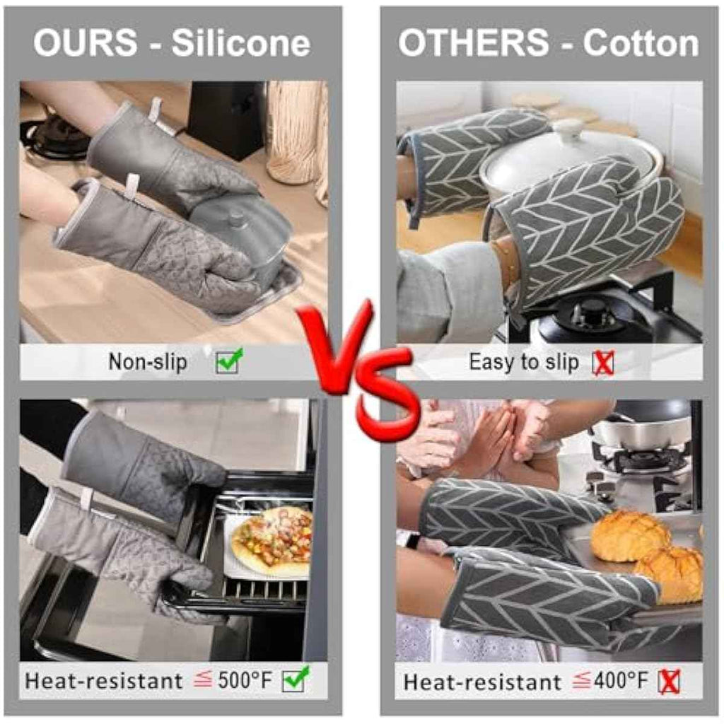 Oven Mitts and Pot Holders 6pcs Set with Non-Slip Silicone Surface, Grey