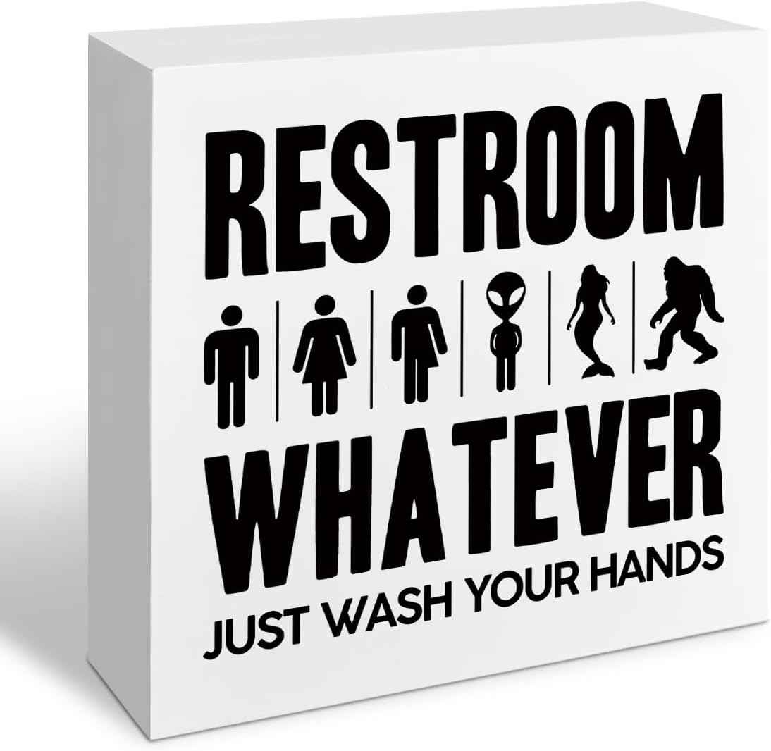 Funny Restroom Bathroom Wooden Signs, Funny Bathroom Sayings, Humor Washroom Quotes Block Plaque, Wall Art/Home Decor, Rustic Wooden Box Signs, Farmhouse Decor, Housewarming Gift