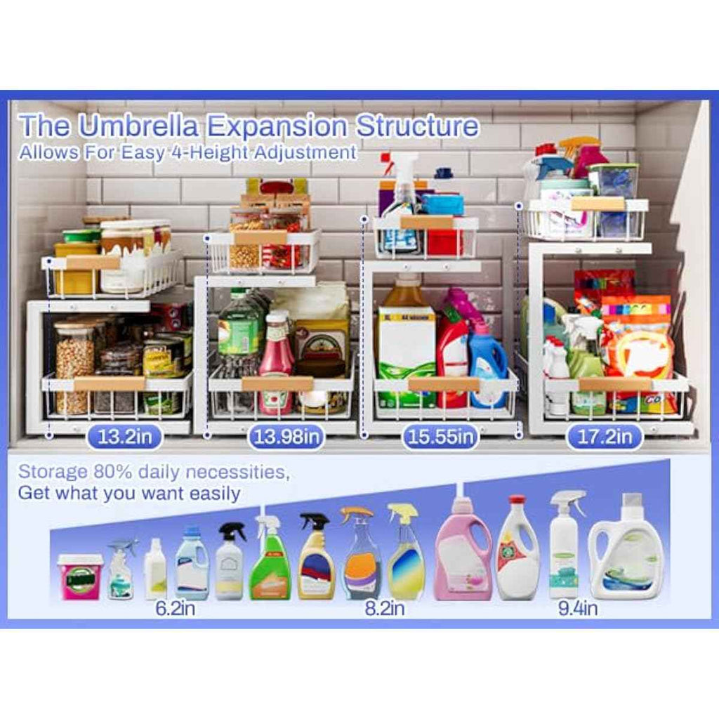 ADBIU Under Sink Organizer, 2 Pack 2 Tier Expandable Height Kitchen Bathroom Cabinet Organizers