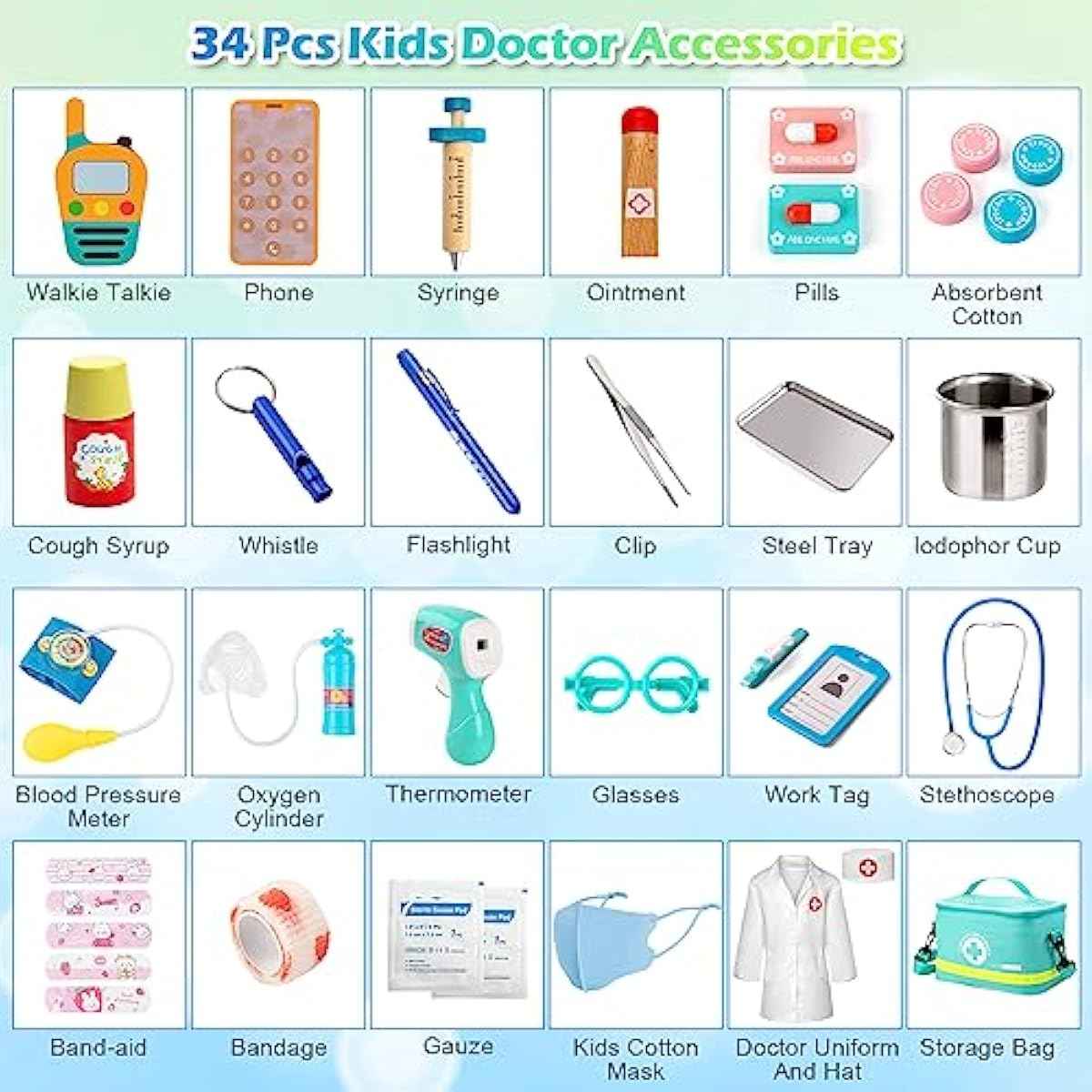 Sundaymot Doctor Kit for Kids, 34 Pcs Pretend Playset for Toddlers, Doctor kit for Toddlers 3-5, with Medical Bag, Stethoscope and Other Accessories, for Boys and Girls Fun Role Playing Game