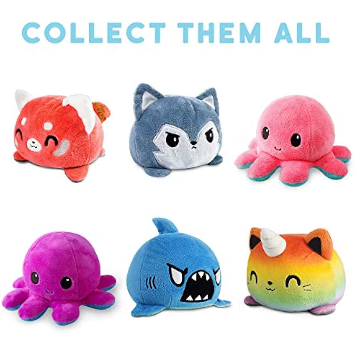 TeeTurtle reversible octopus plushie 4-inch pink + aqua two-sided flip plush toy with embroidered details