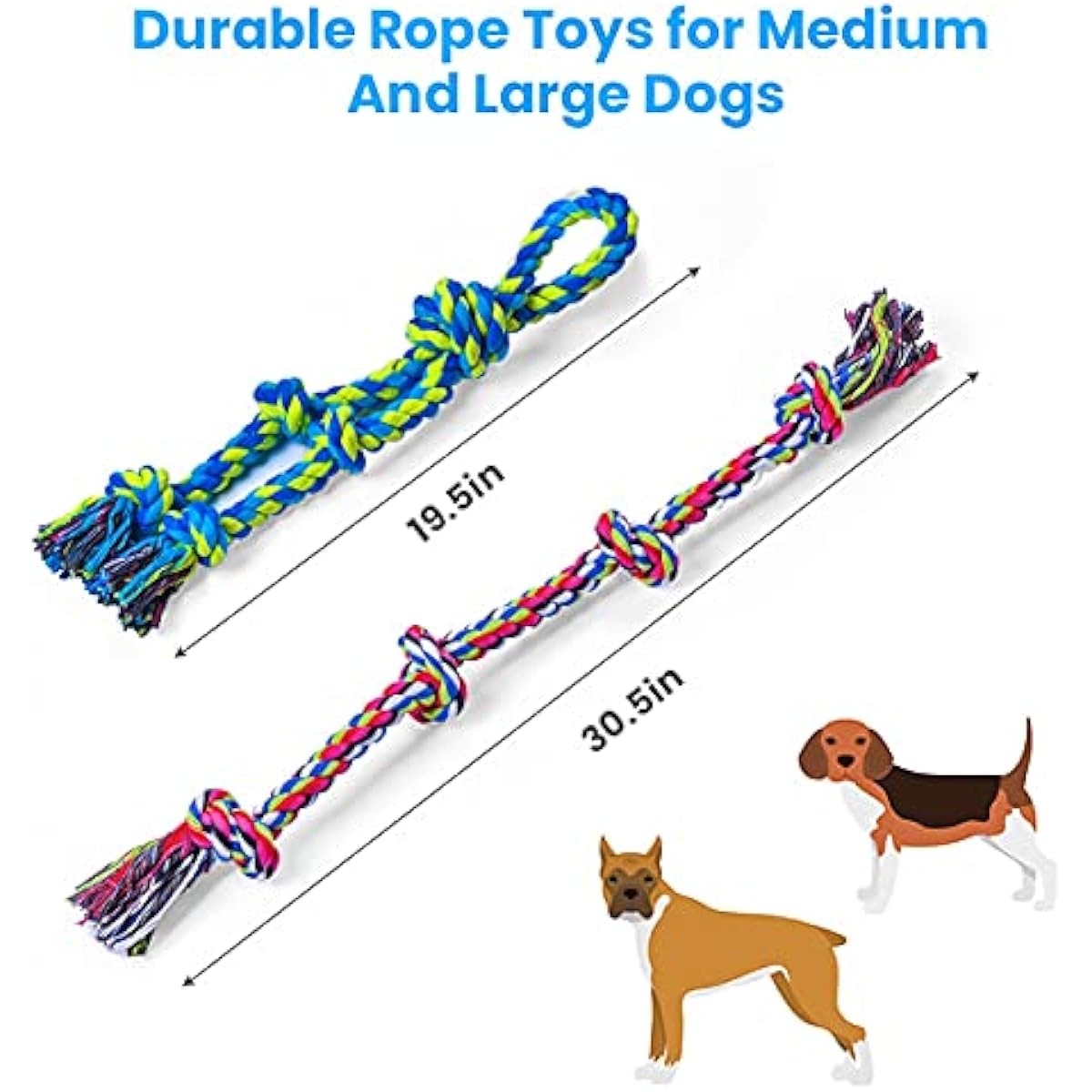 Feeko Heavy Duty Dog Rope Toys for Large Breed Aggressive Chewers, 2 Pack Indestructible Teeth Cleaning Tug of War Toy