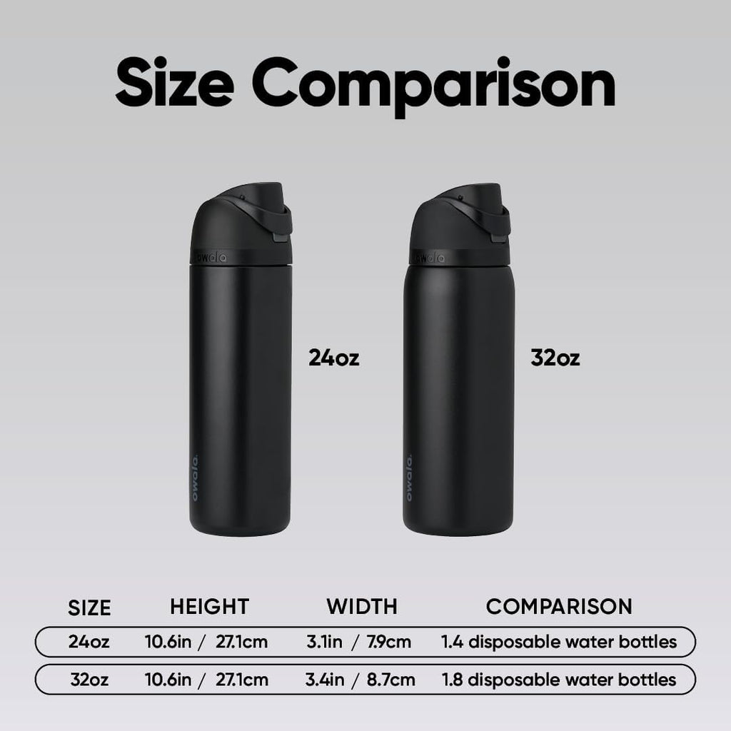 Owala FreeSip Insulated Stainless Steel Water Bottle with Straw, BPA-Free Sports Water Bottle, Great for Travel, 24 Oz, Very, Very Dark | Insulated, with Straw, for Sports, Travel, and School, BPA-Free