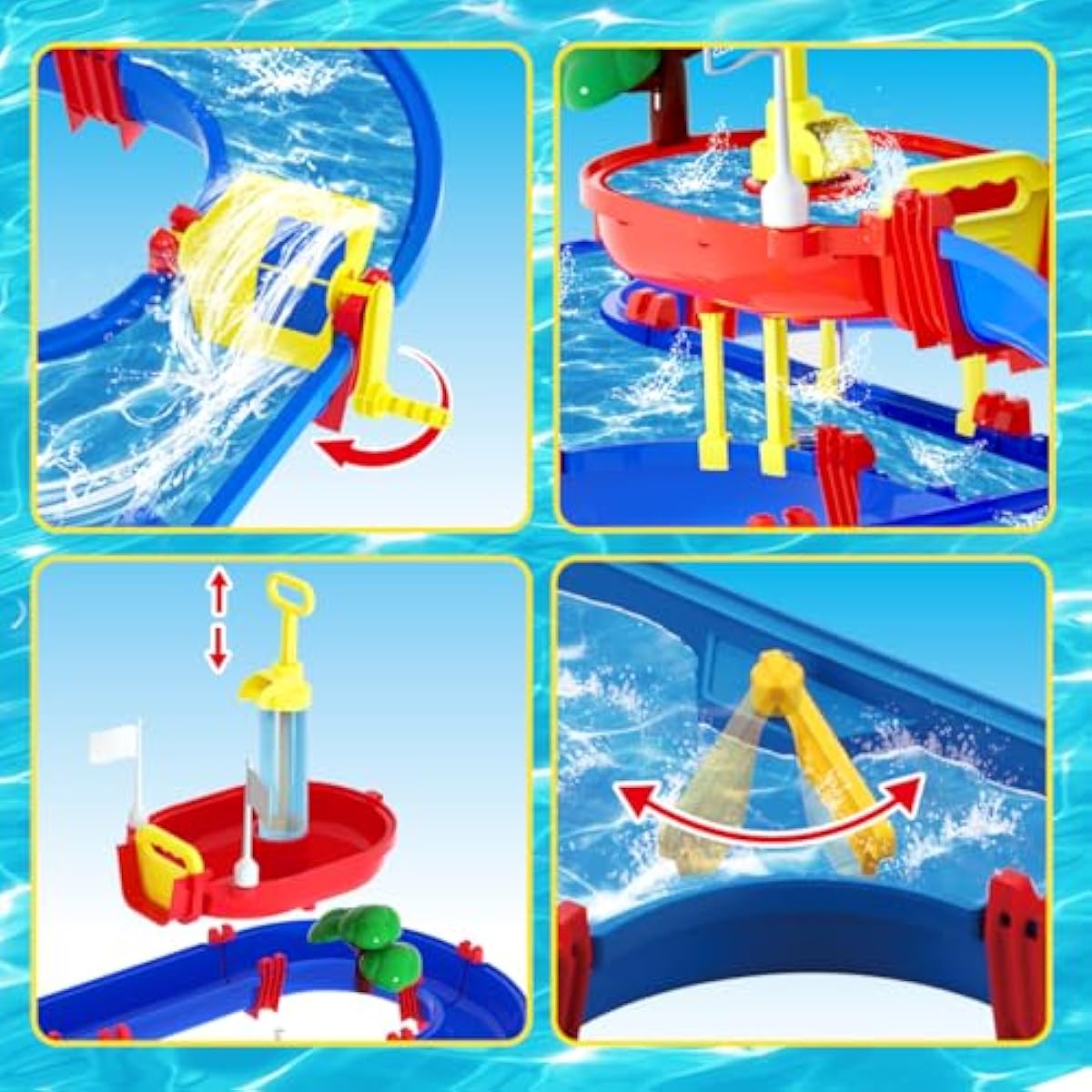 VATOS 2-Tier Water Table for Toddlers in Summer,100PCS DIY Waterways Playset with Pump for Outside Yard,Beach,Poolside Activity Sensory Play Table Addition for Kids Boys Girls Age 3 4 5 6 Year Old