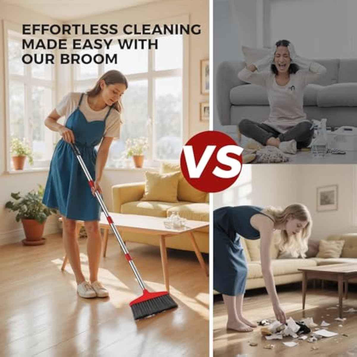 Handy Durable Broom for Indoor Outdoor Cleaning - Kitchen Garage Patio Sweeper