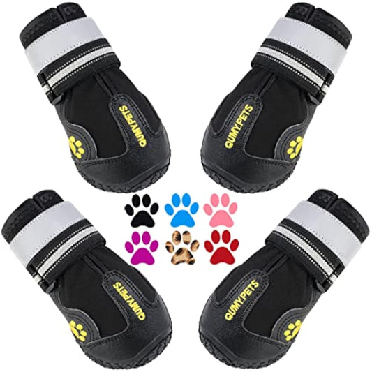 Qumy dog shoes, large dog boots, medium dog paw protectors for winter, snow, hot pavement, rainy weather, outdoor walking, indoor hardfloors