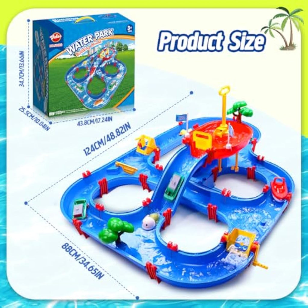 VATOS 2-Tier Water Table for Toddlers in Summer,100PCS DIY Waterways Playset with Pump for Outside Yard,Beach,Poolside Activity Sensory Play Table Addition for Kids Boys Girls Age 3 4 5 6 Year Old