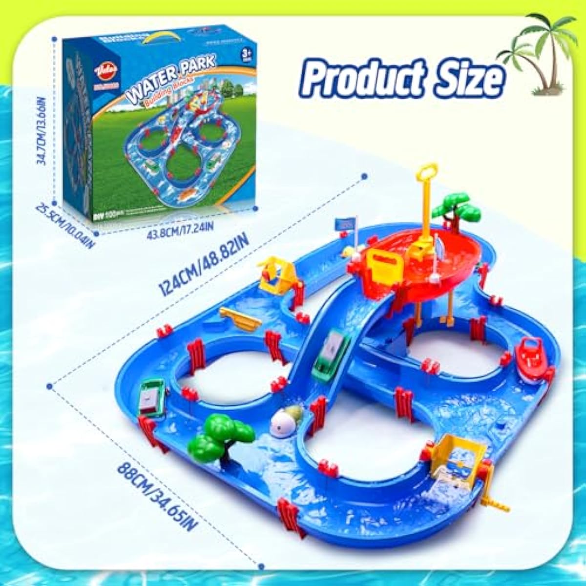 VATOS 2-Tier Water Table for Toddlers in Summer,100PCS DIY Waterways Playset with Pump for Outside Yard,Beach,Poolside Activity Sensory Play Table Addition for Kids Boys Girls Age 3 4 5 6 Year Old