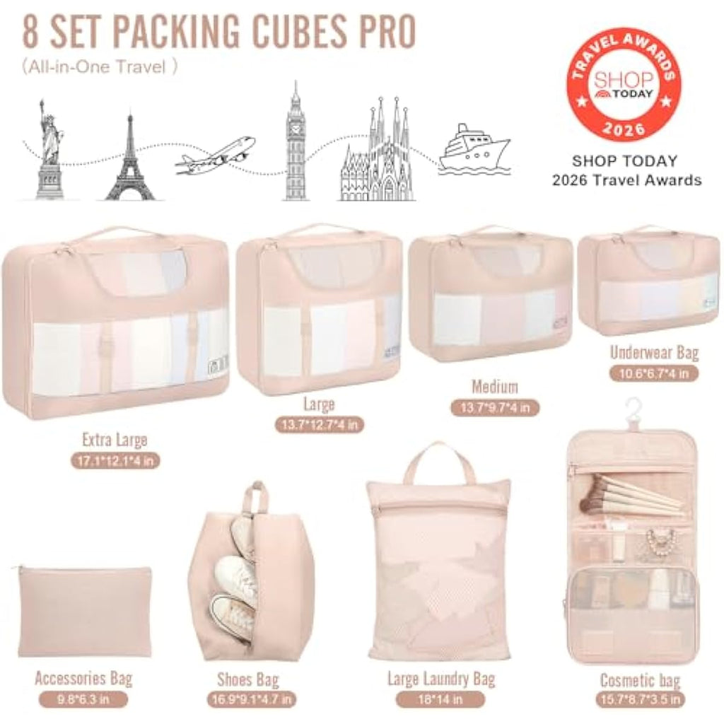 vekens 8-set packing cubes for beach vacation cruise ship travel essentials suitcase organizer bags