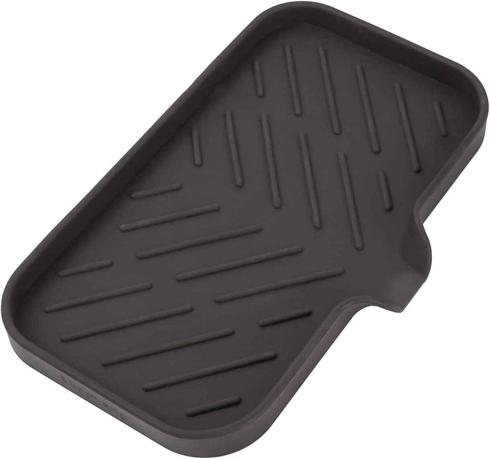 Silicone Bathroom Soap Dishes with Drain Spout-Bathroom and Kitchen Sink Organizer,Sponge Holder,Dish Soap Tray,Perfect for Dispenser,Scrubber,Bottle,Cup on Sink or Counter-Black 4.9"×3.2"