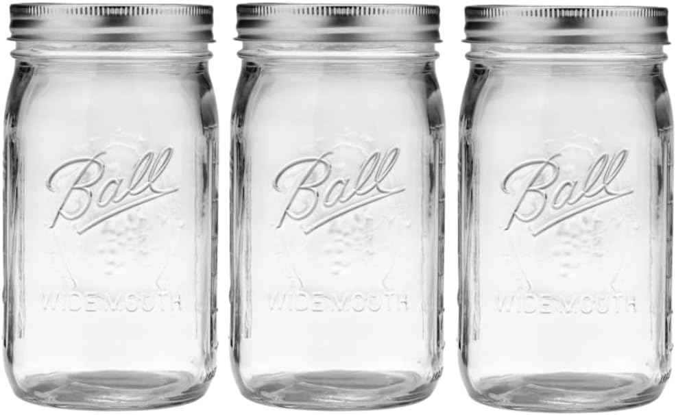 Ball Wide Mouth Glass Mason Jars with Lids and Bands, Used for Canning, Pickling, Juice, Jam, Jelly, Quart Size 32 Ounce (Pack of 2)