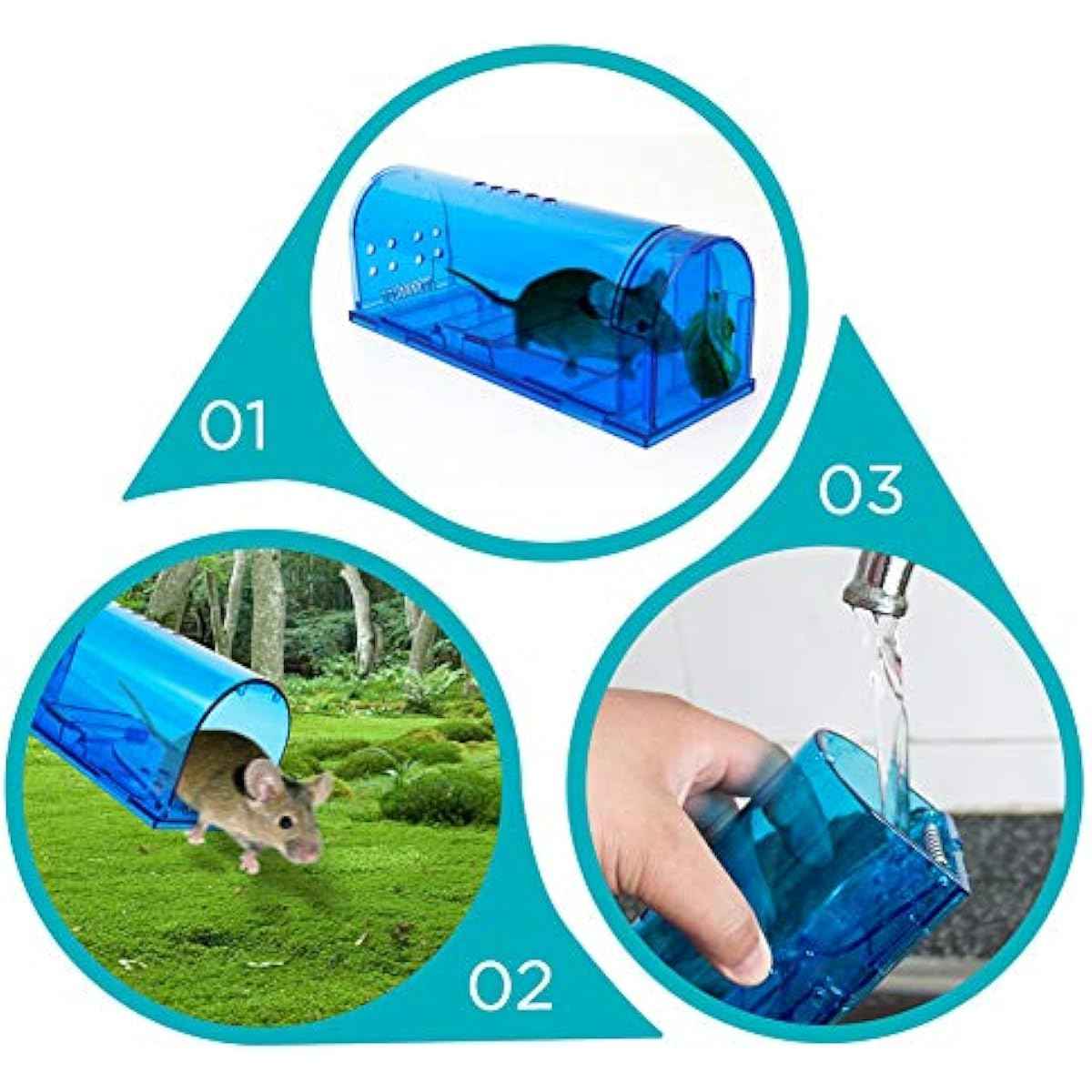 Humane Mouse Trap | Catch and Release Mouse Traps That Work | Mice Trap No Kill for mice/Rodent Pet Safe (Dog/Cat) Best Indoor/Outdoor Mousetrap Catcher Non Killer Small Capture Cage (Blue)