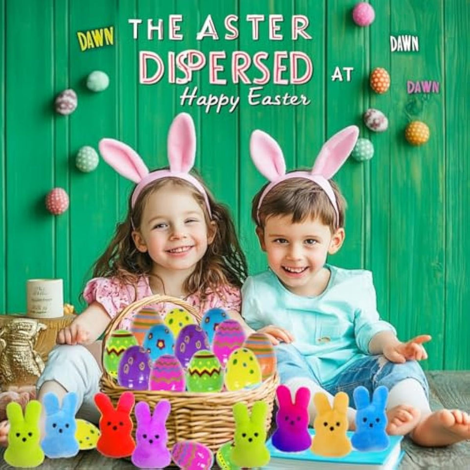 24 Pcs PreFilled Easter Eggs with Plush Bunny Toys Animals Keychain Decoration Stuffed Toy Great for Kids Boys Girls Toddler Easter Basket Stuffers Egg Fillers