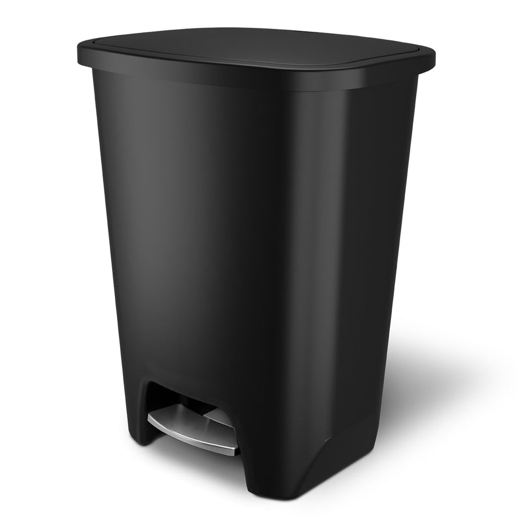 Glad 13 Gallon Trash Can | Plastic Kitchen Waste Bin with Odor Protection of Lid | Hands Free with Step On Foot Pedal
