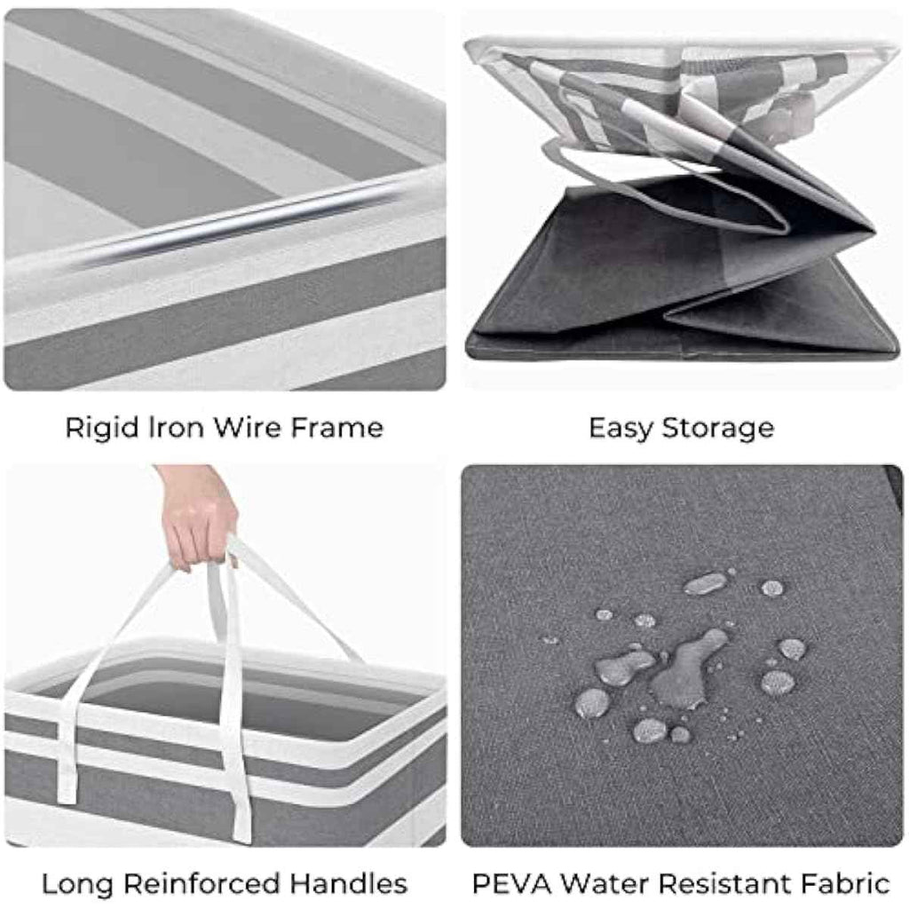 Waterproof 2 Pack Large Laundry Baskets with Reinforced Handles, Grey, 75Lx2