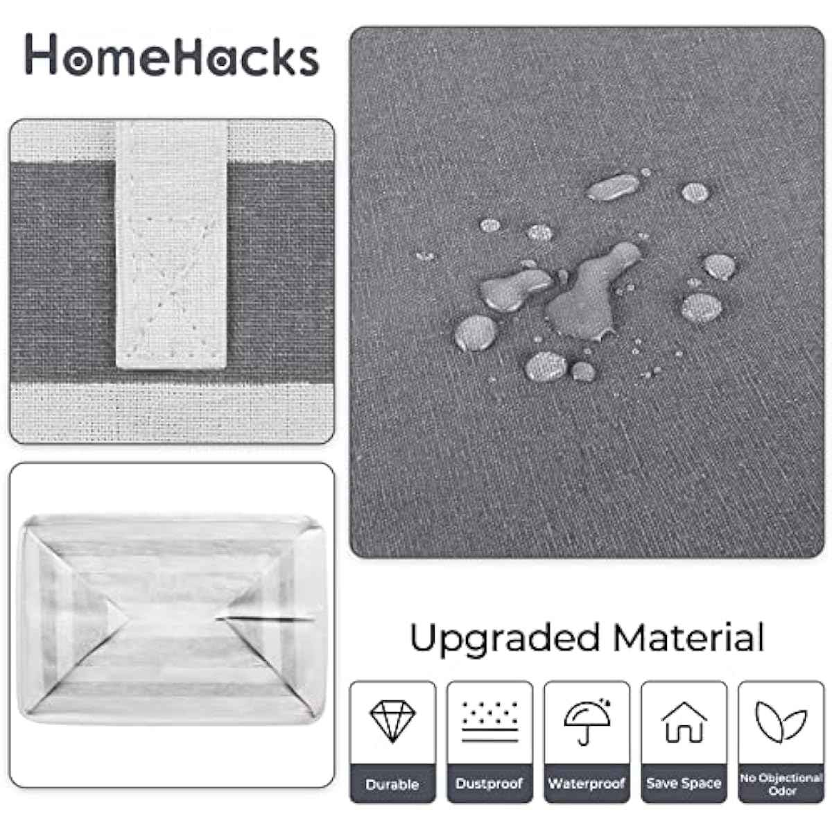 Waterproof 2 Pack Large Laundry Baskets with Reinforced Handles, Grey, 75Lx2