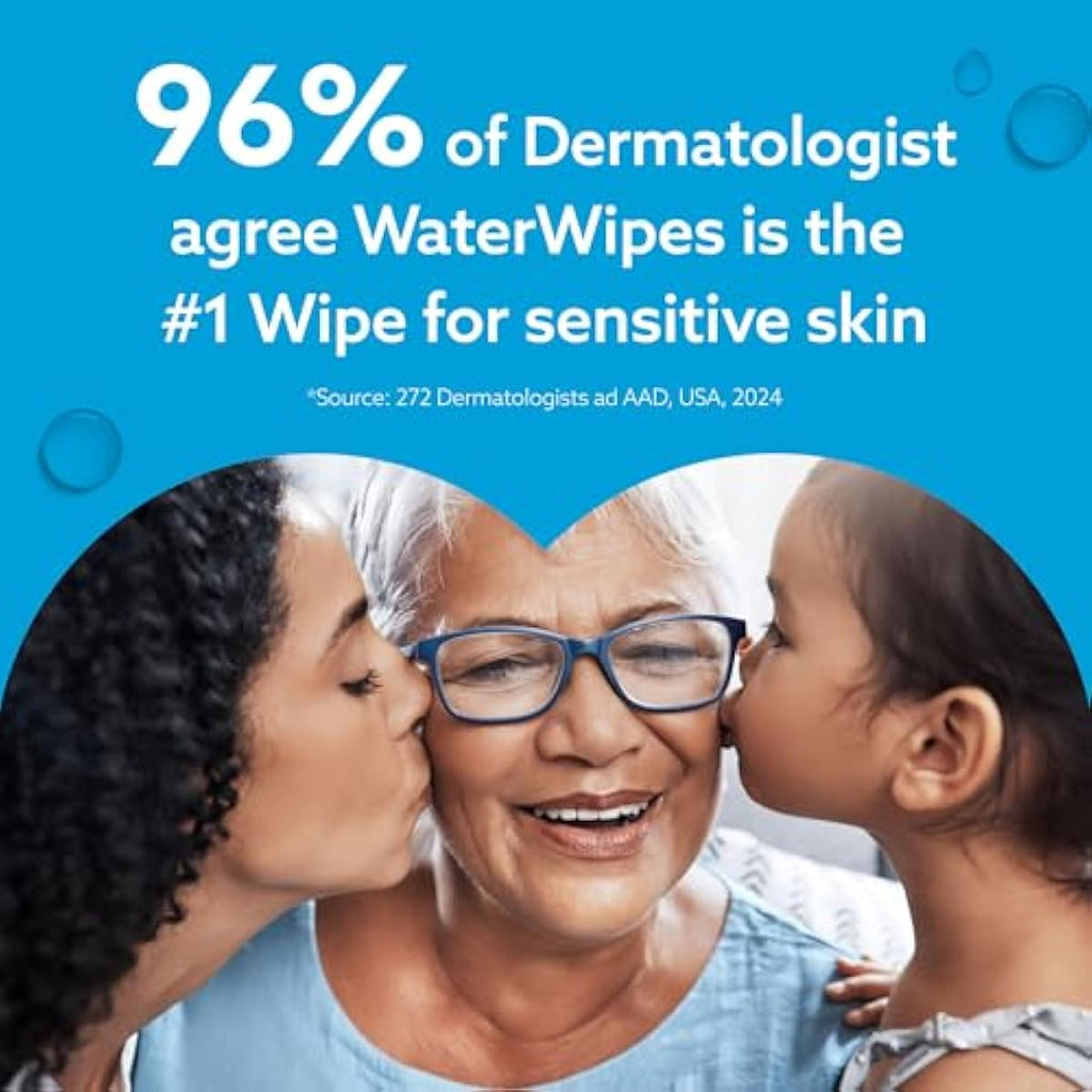 WaterWipes Sensitive+ Newborn & Baby Wipes, 3-in-1 cleans, cares, protects, 99.9% water, unscented & hypoallergenic, 60 count, 2x stronger, thicker & softer