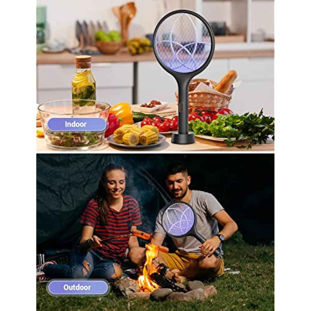 YISSVIC Electric Fly Swatter 4000V Bug Zapper Racket Dual Modes Mosquito Killer with Purple Mosquito Light Rechargeable for Indoor Home Office Backyard Patio Camping (Black-1 Pack)
