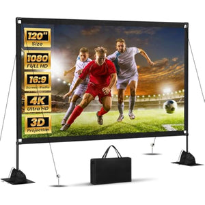 120inch outdoor projector screen with stand 16:9 4k hd portable movie screen for backyard camping theater