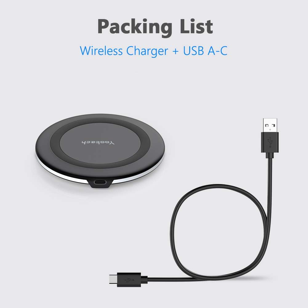 Yootech 10W wireless charging pad for iPhone 17/17 Pro and Samsung Galaxy S25/S24/S23, compatible with AirPods Pro 3