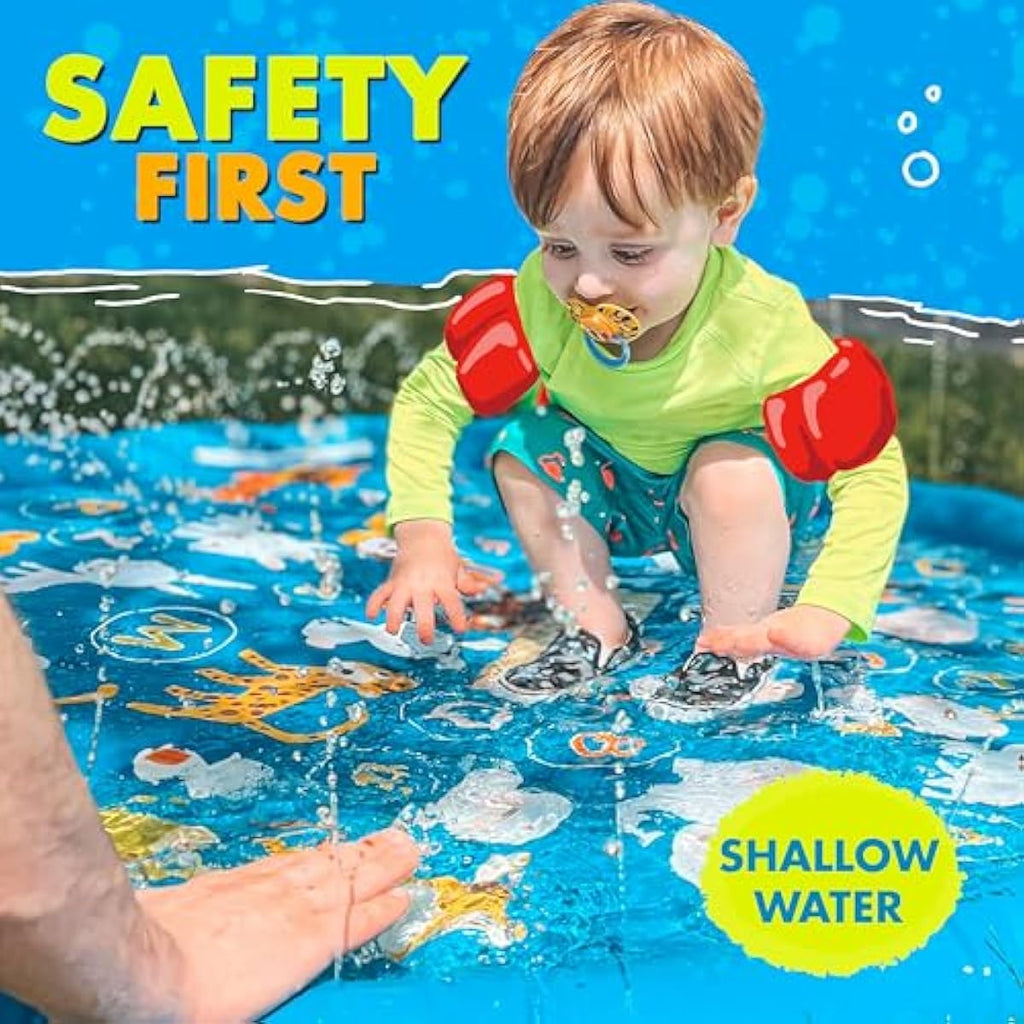 60-inch SplashEZ 3-in-1 kiddie pool and sprinkler for toddlers and babies, BPA-free water play mat for outdoor learning