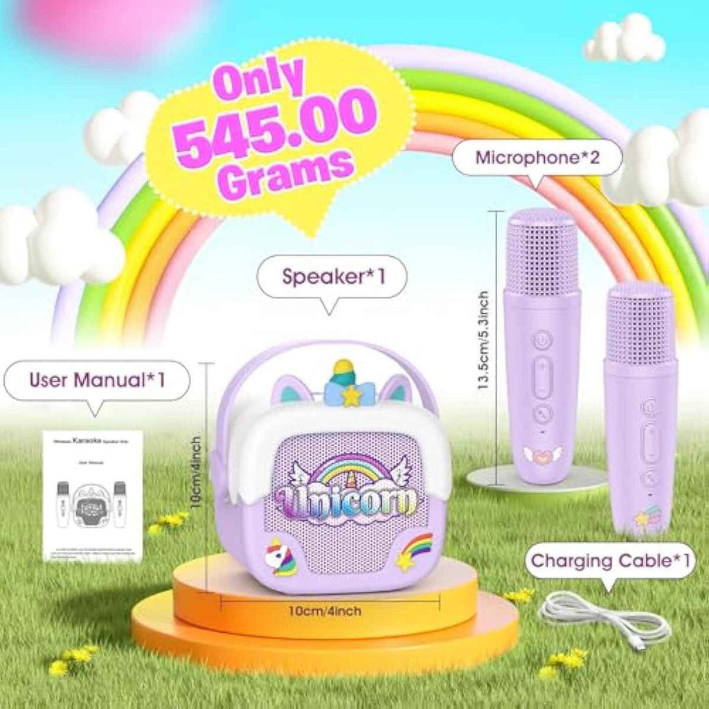 Mini Karaoke Machine for Kids Girls: Unicorn Portable Bluetooth Speakers with 2 Wireless Mic Toys for Girls Age 4-6 7 8 9 Years Old Girl Easter Birthday Gifts for 5 6 7 8 9 10 11 Years Teens Purple