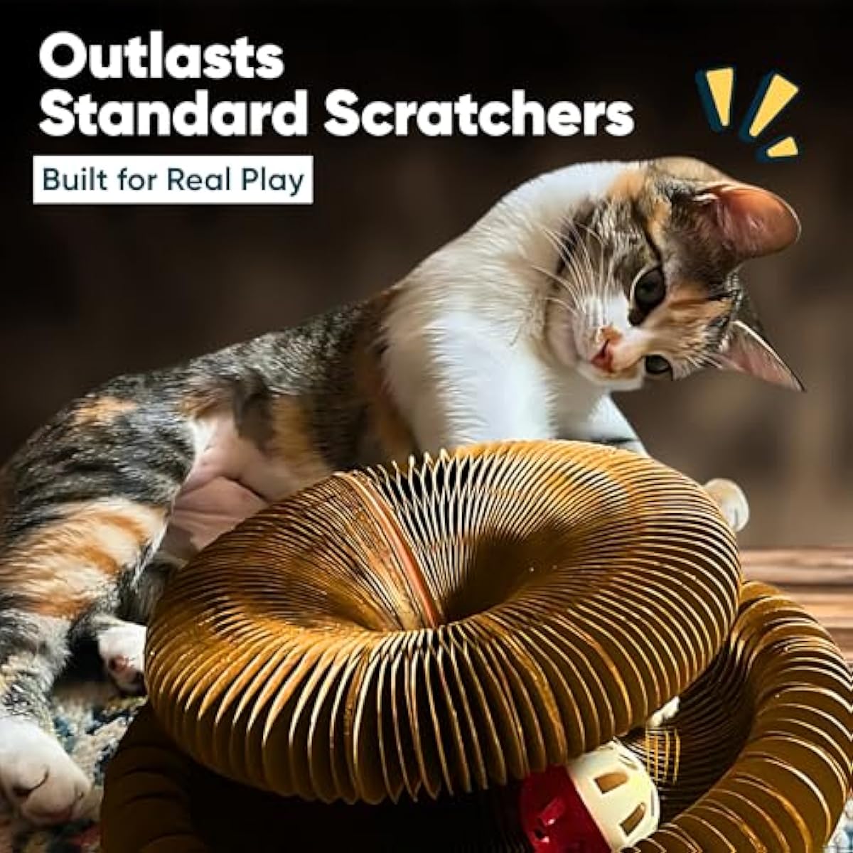 Kitty Kurlz - Kitty Kurlz Magnetic Toy & Reversible Cardboard Scratcher - Collapsible Ball Track with Bell - Durable Eco-Friendly Ring for Play, Chase & Scratch