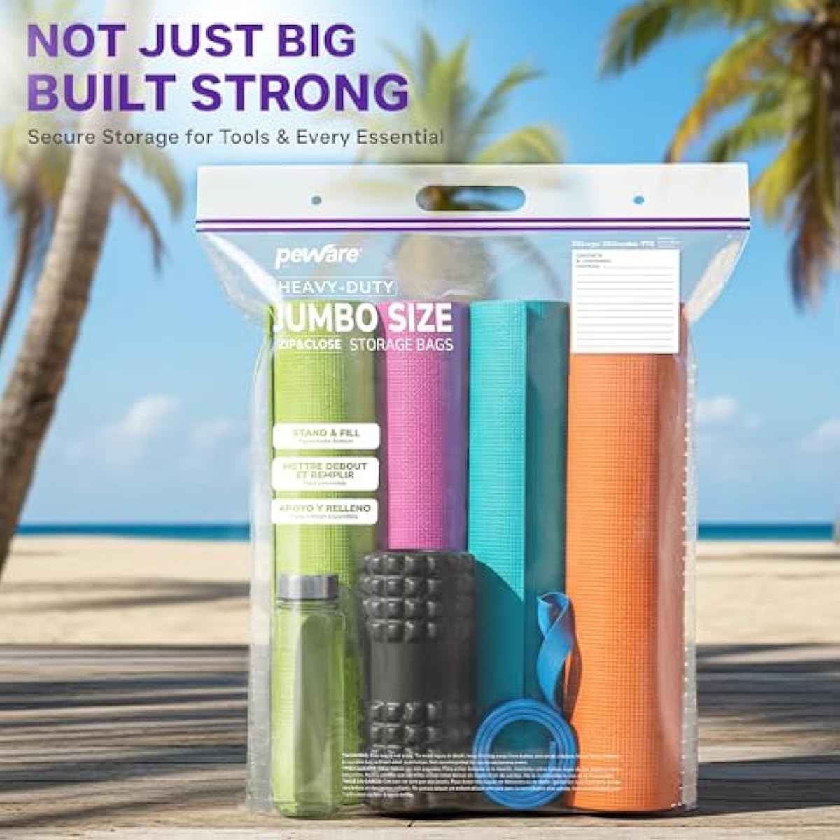 5-pack 20-gallon jumbo storage bags with resealable zipper top BPA-free 6 mil thick