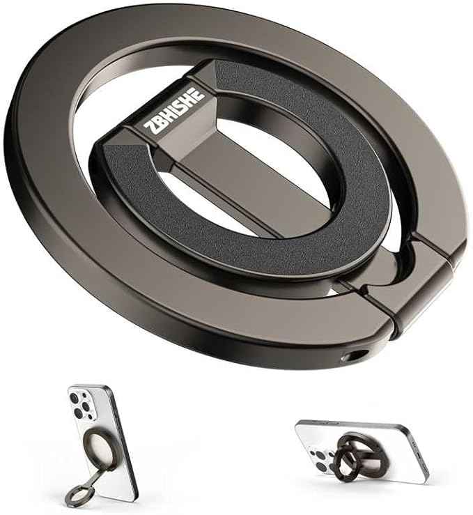 Magnetic Phone Ring for MagSafe Grip Super Magnet Compatible with iPhone 17 Pro Max Plus and More, Grey