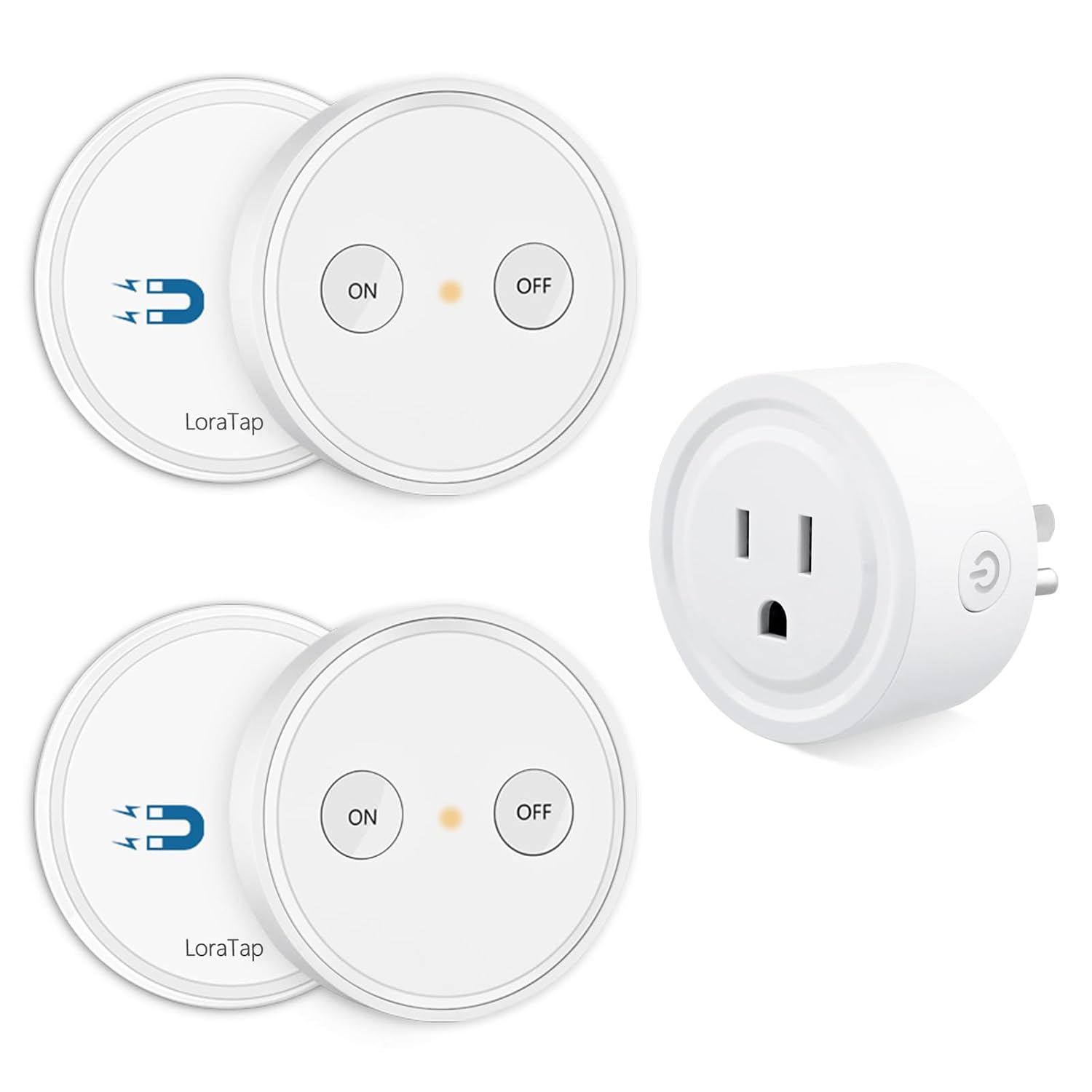 LoraTap Mini 656ft Range Wireless Outlet Plug, No Hub Required, 10A/1100W, White