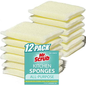 All-Purpose Sponges, Non Scratch, for Washing and Cleaning Dishes, Premium Scrub and Scrubbers, 12 Pads, Ideal for Kitchen, Bathroom
