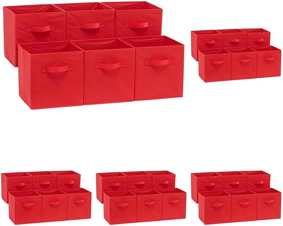 Amazon Basics Collapsible Fabric Storage Cubes Organizer with Handles, Sturdy, Beige, 10.5-x-10.5-x-11-inch, Pack of 6