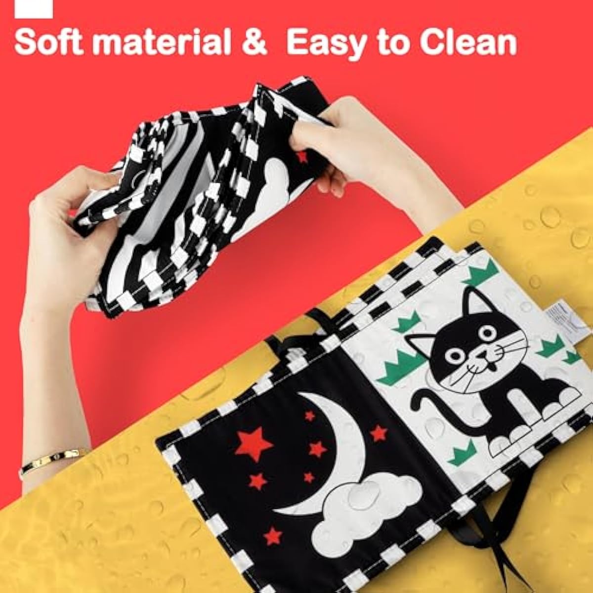urmywo black and white baby toy, tummy time high contrast newborn toys 0-3 months, soft baby book