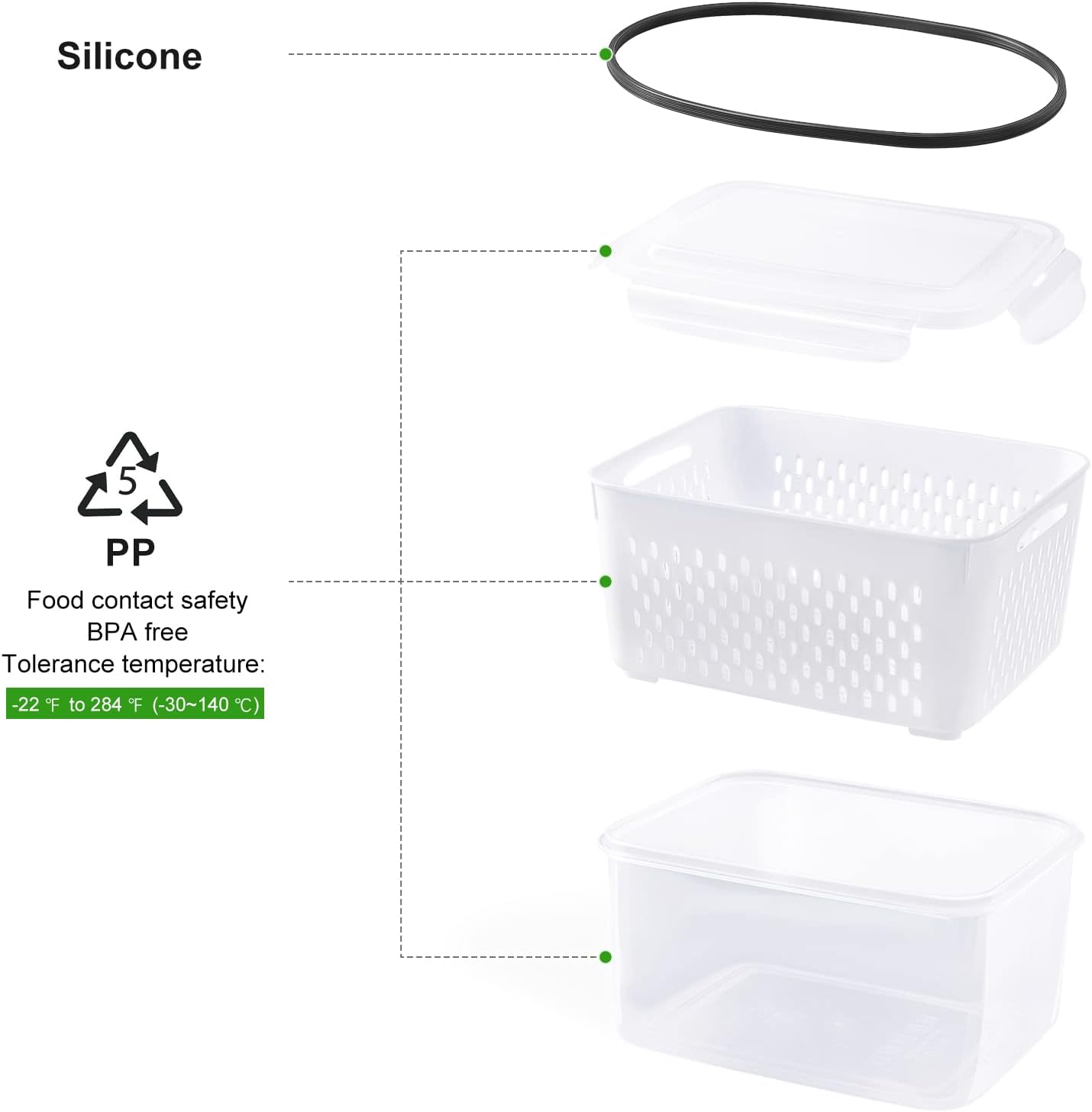 5PCS Large Leakproof Fruit Containers with Removable Colanders Dishwasher and Microwave Safe - Set of 5