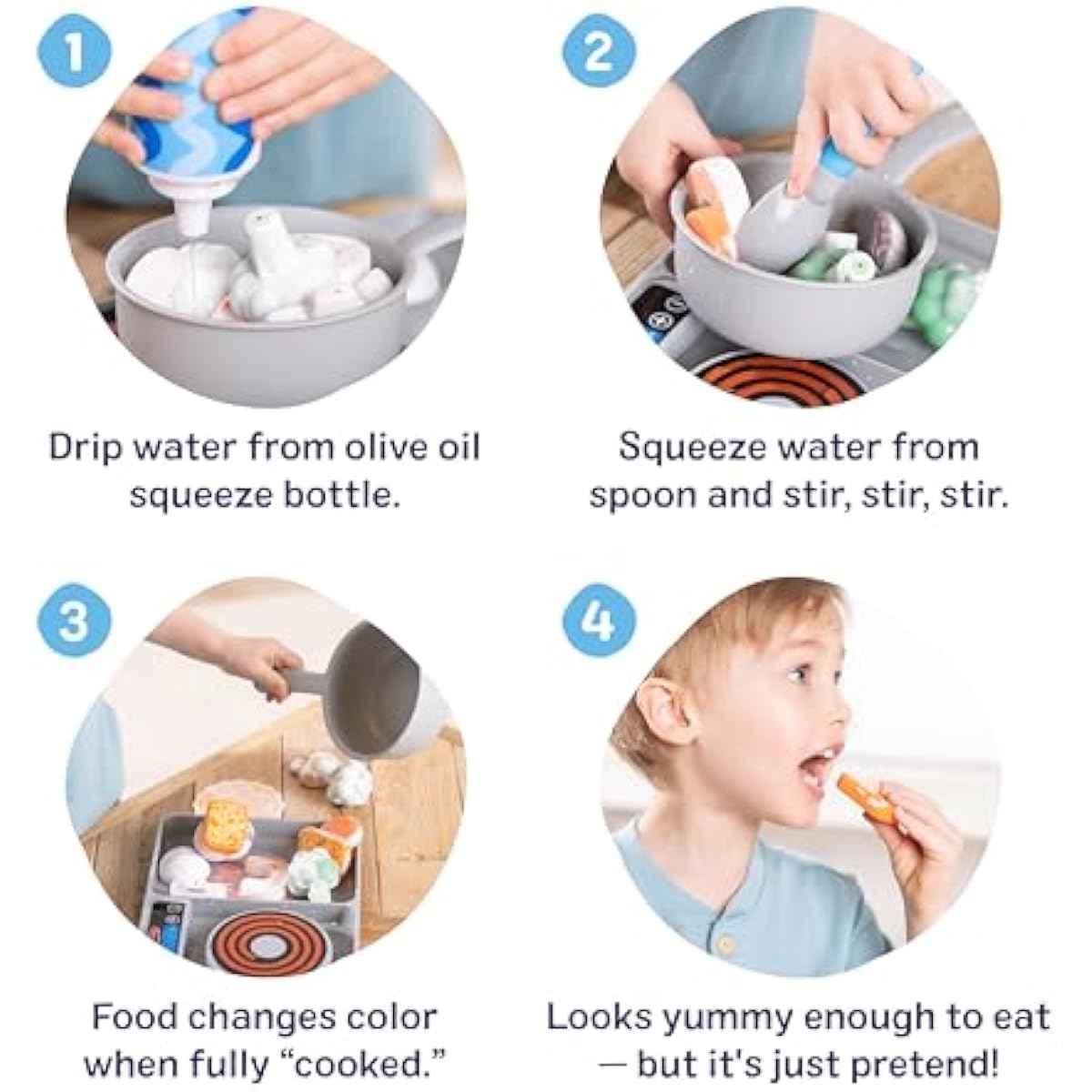Melissa & Doug Simmer & Stir Stovetop Play Set with Water Wow!® Color Changing Play Food Preschool Toy Ages 3+