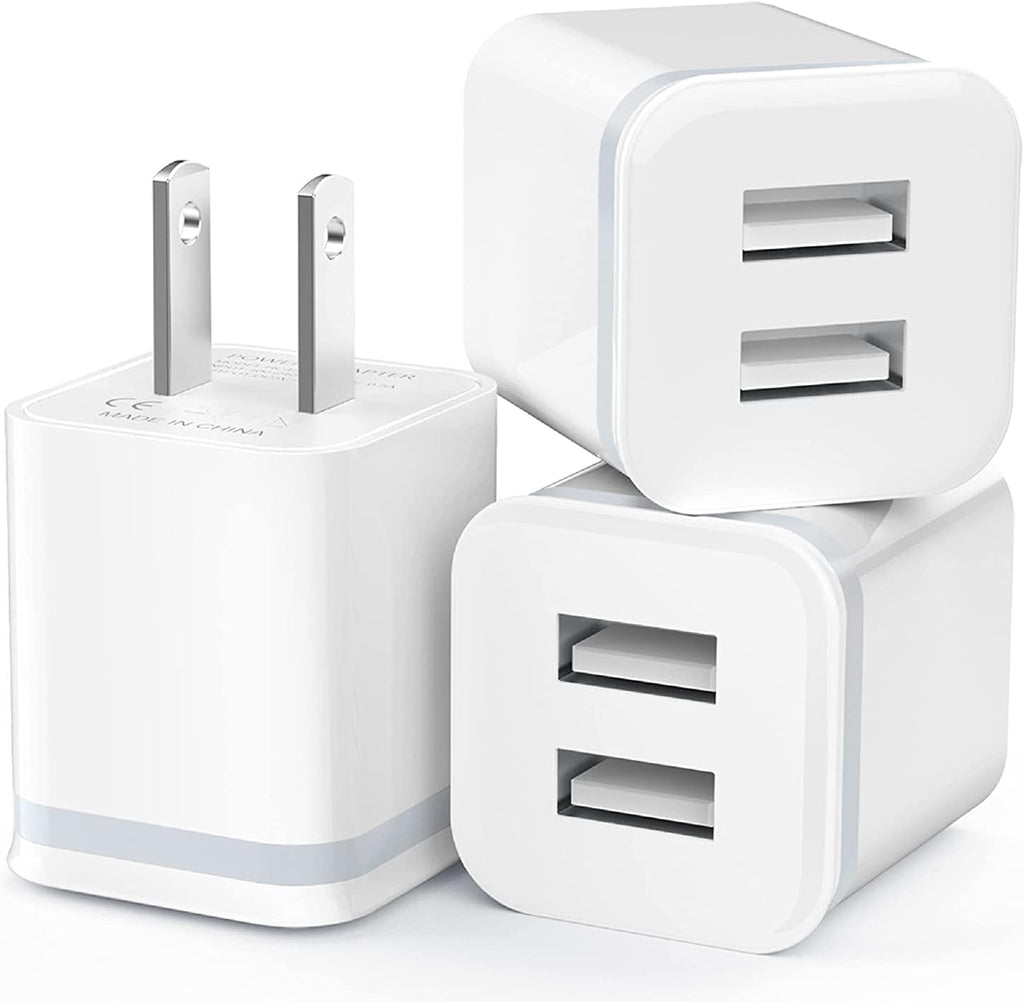 LUOATIP 3-Pack 2.1A 5V Dual Port Cube Power Adapter Plug Block for iPhone and Android Phones