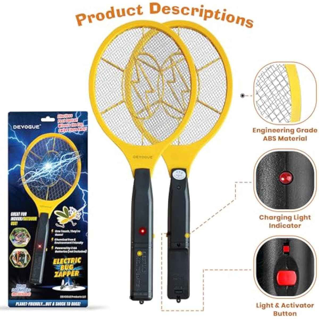 DEVOGUE® Electric Fly Swatter Bug Zapper Battery Operated Flies Killer Indoor & Outdoor Pest Control Mosquito Zapper and Insect Catcher Racket