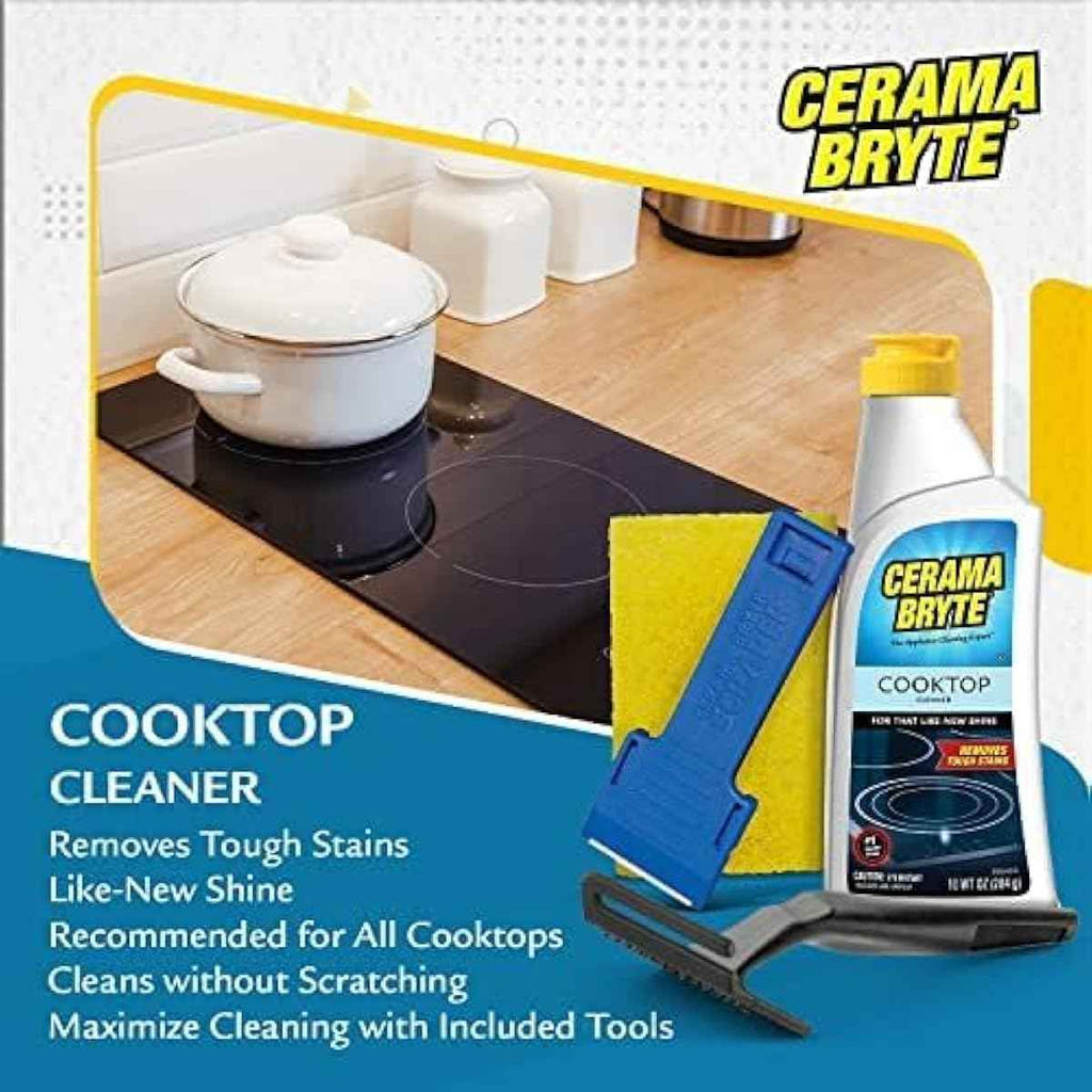 cerama-bryte 10-ounce glass cooktop and stove top cleaner combo kit for gas electric and ceramic surfaces