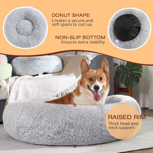 jollyvogue calming anti-anxiety pet bed for small dogs and cats, 20-inch fluffy donut cushion