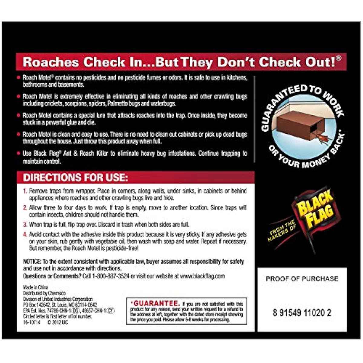 Black Flag Roach Motel Traps, 2-Count, 1-Pack, Adhesive Insect Trap for Kitchens, Bathrooms, and Basements